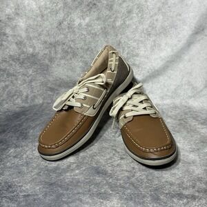 Sedagatti Mens Boat Shoes Size 6.5M Brown Beige Casual Lace Up Moc Toe Nautical